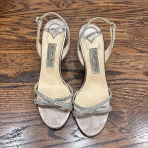 Jimmy Choo 9 cross-toe silver sandal